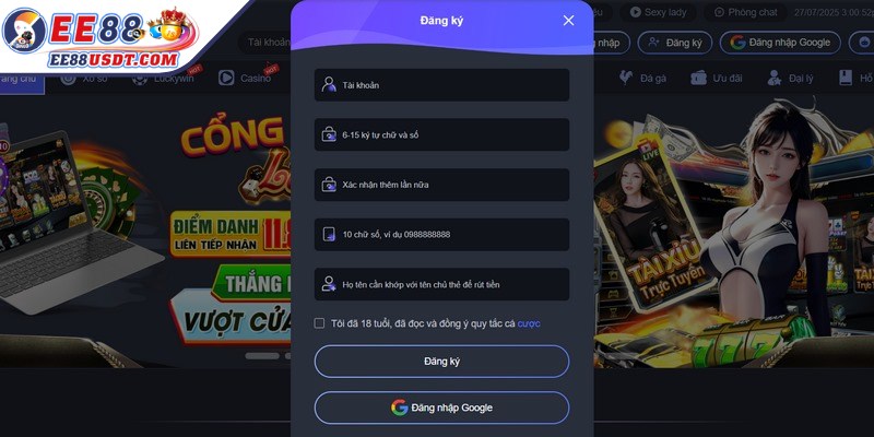 Cung cấp đủ thông tin đăng ký EE88 vào biểu mẫu theo yêu cầu