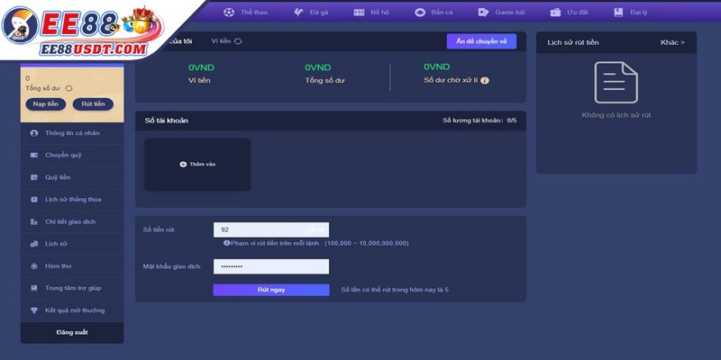 Chuyển toàn bộ tiền thưởng về ví chính trước khi rút